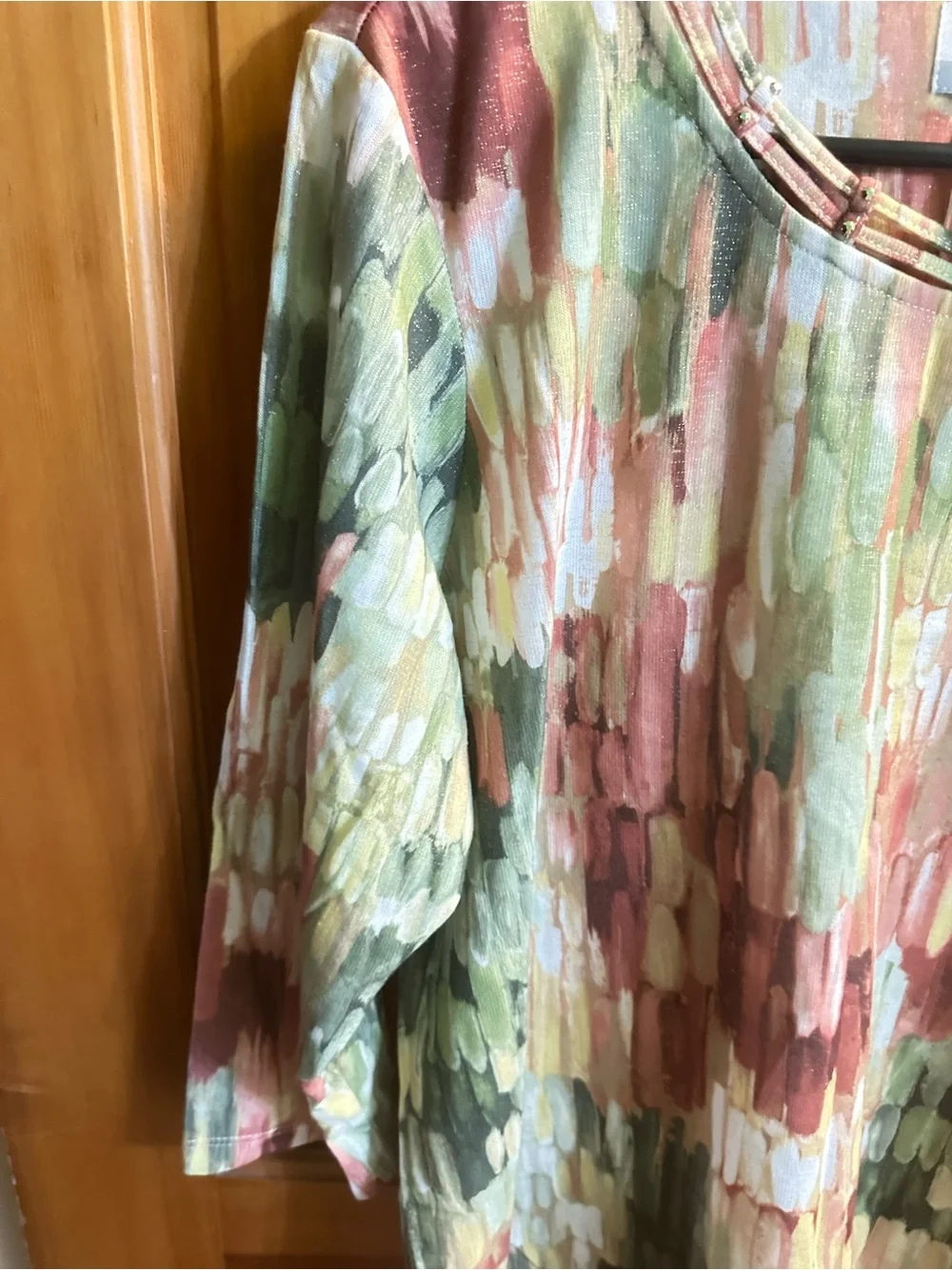 Alfred Dunner Multicolor Brushstroke Tunic Top - Green, Rust, Cream
